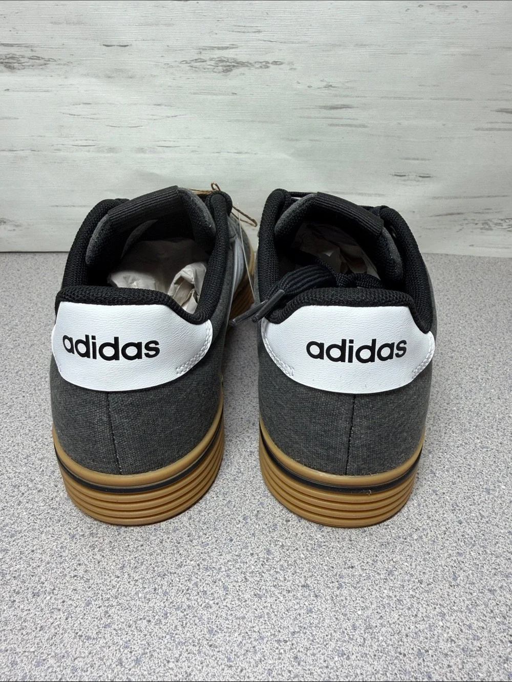 adidas Gray Canvas Sneakers with White Stripes and Gum Sole